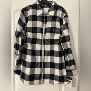 Chaps 1X plaid black/ white lightweight zip up